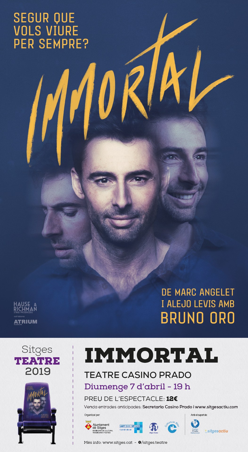 L'actor, Bruno Oro, posarà en escena el 7 d’abril a Sitges la comèdia futurista ‘Immortal'