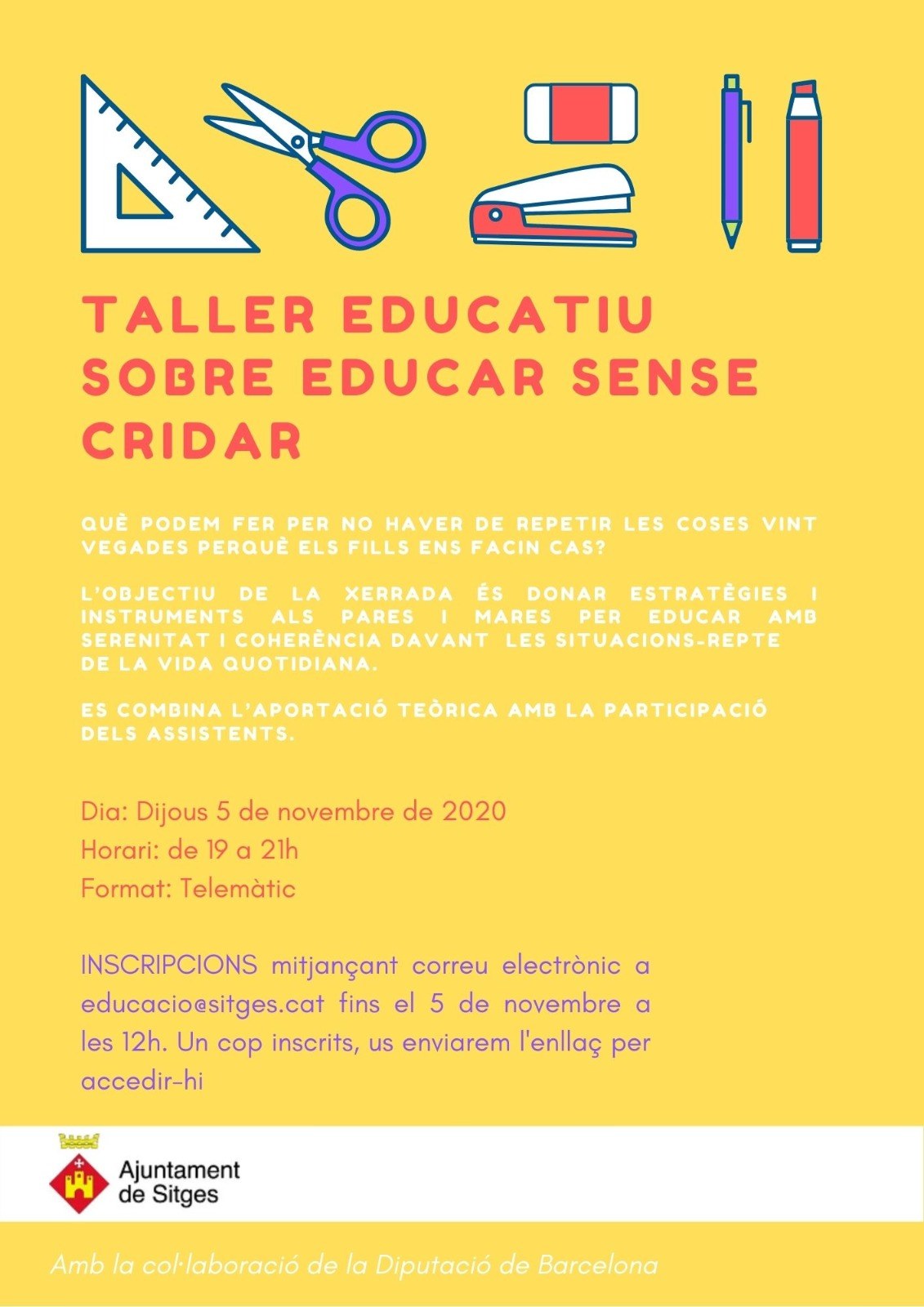 La regidoria d’Educació programa online aquest dijous el taller ‘Educar sense cridar’