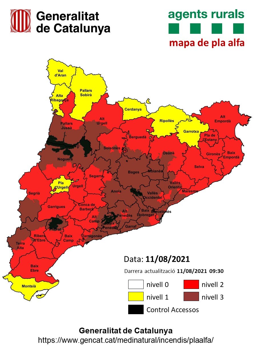 Els accessos al Parc del Garraf queden tancats fins el 17 d’agost per risc d’incendi