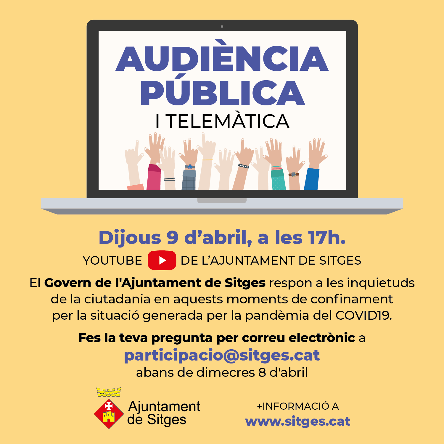 La ciutadania de Sitges podrà participar en l’audiència pública telemàtica d’aquest dijous sobre el coronavirus
