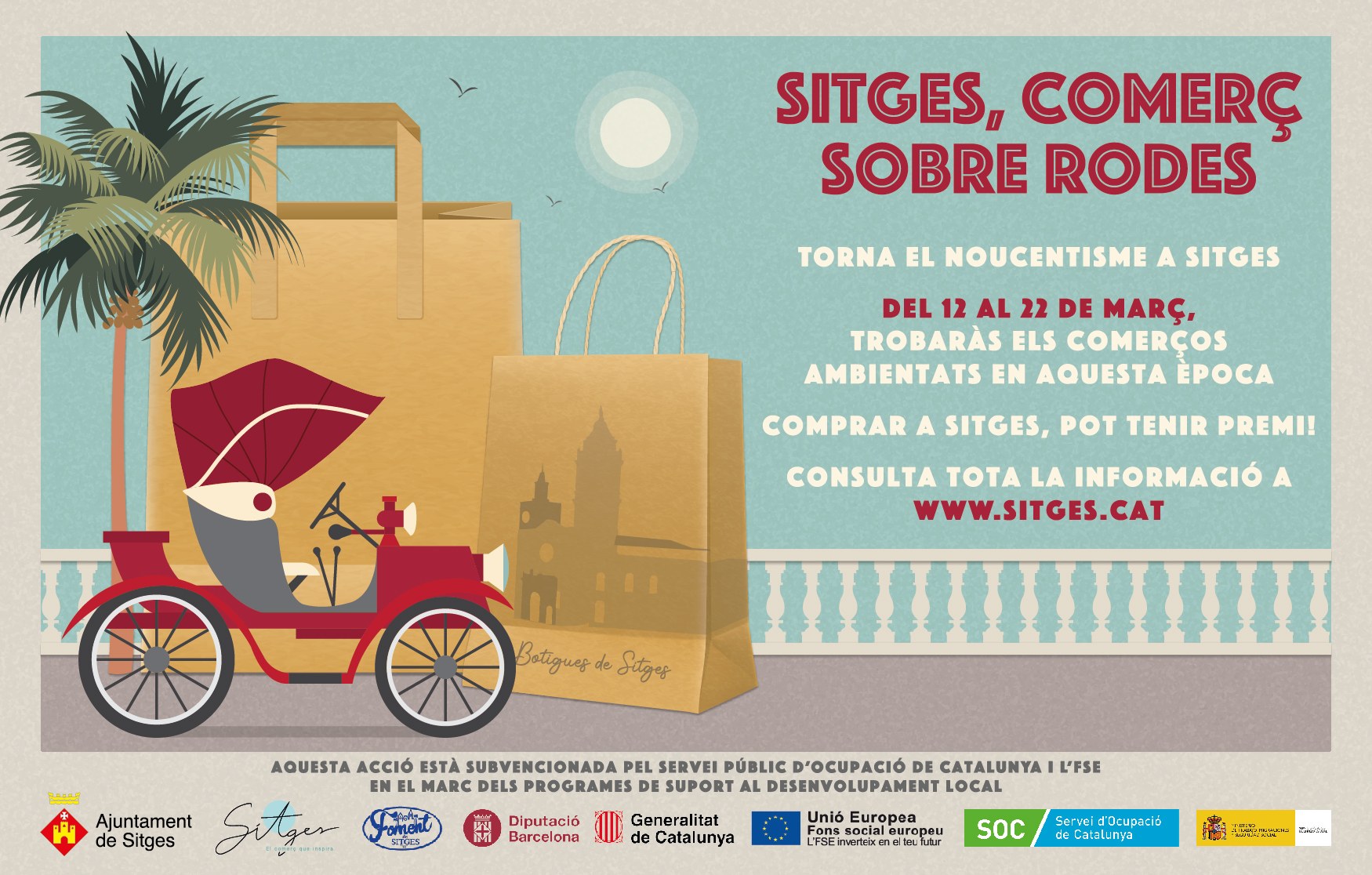 Imatge gràfica de la campanya 'Sitges, comerç sobre rodes' que es portarà a terme del 12 al 22 de març