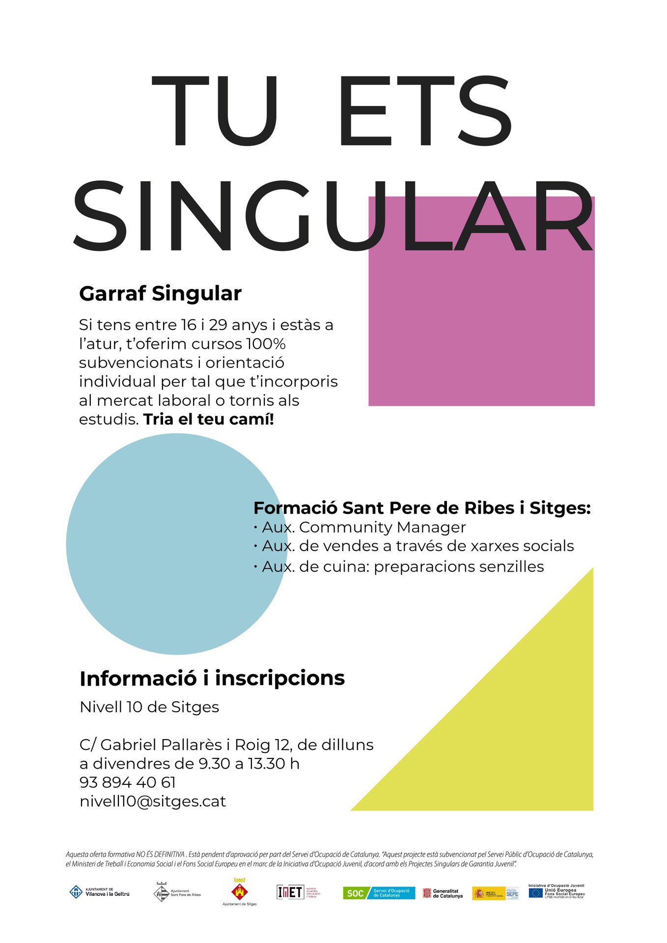 L’Ajuntament de Sitges proposa nous cursos per a joves en el marc dels ‘Projectes Singulars’