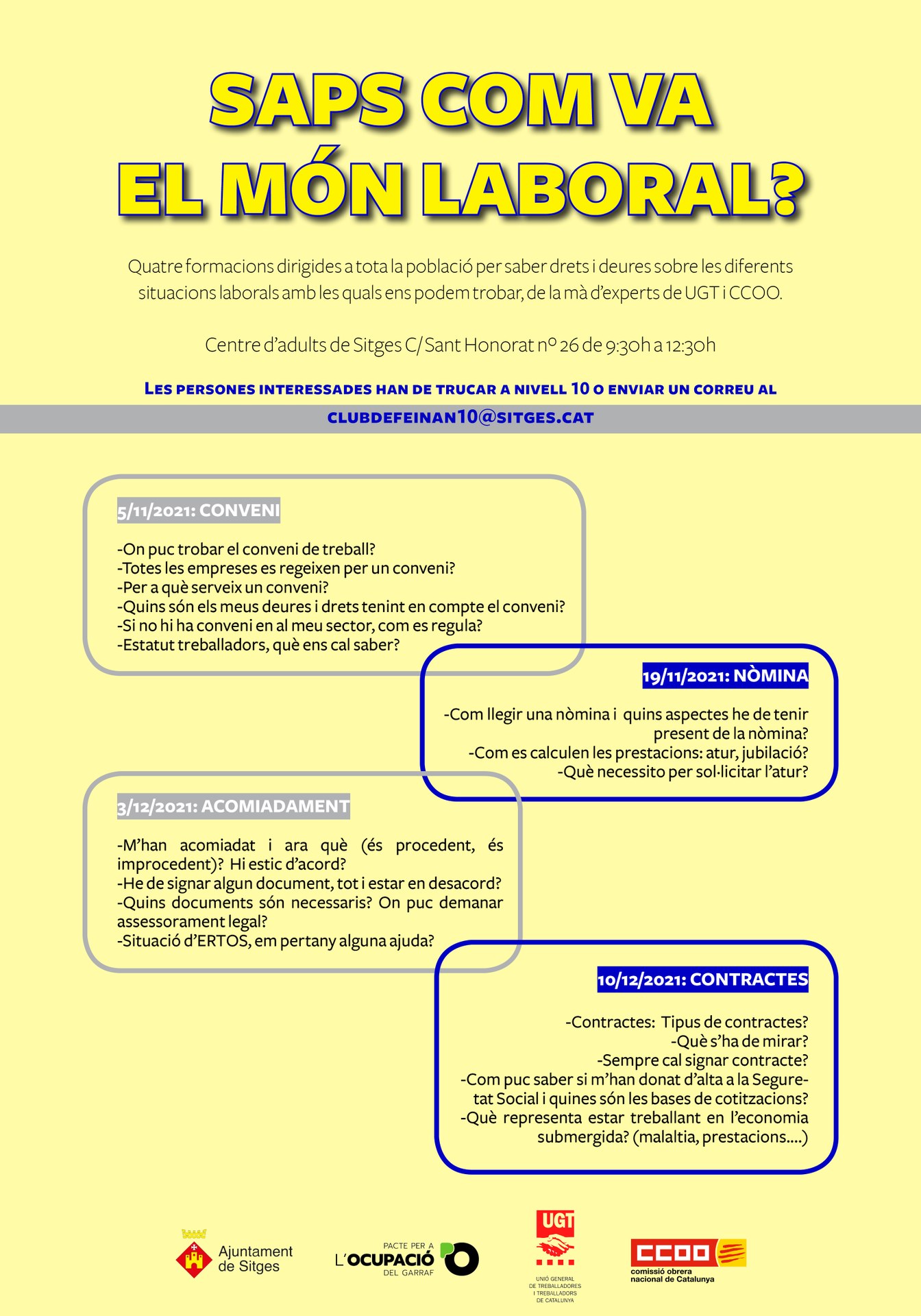 La regidoria de Promoció Econòmica i els sindicats ofereixen 4 sessions informatives per conèixer el mercat de treball